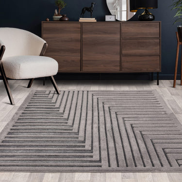 Asiatic London Valley Path 3D Connection Ivory Charcoal Geometric Scandi Soft Rug 120x170 cm - Charcoal Grey - Medium 120x170 cm (4'x5'6")