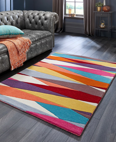 Shard Modern Geometric Hand Woven Carved Wool Vibrant Multi Colours Rug - Small 80x150 cm (2'6"x5')