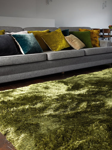 Plush Plain Shaggy High Pile Thick Silky Fluffy Soft Hand Woven Green Rug - Small 70x140 cm (2'3"x4'7")