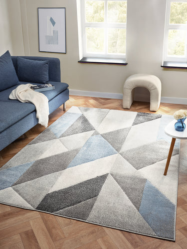 Orbit Alto 3D Grey Blue Abstract Geometric Textured Hallway Runner Rug - Medium 120x170 cm (4'x5'6")
