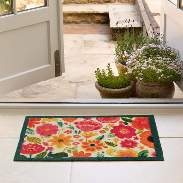 My Nylon Pattern Bright Blooms Multi Washable Non-Slip Floral Bordered Rug 50x75 cm