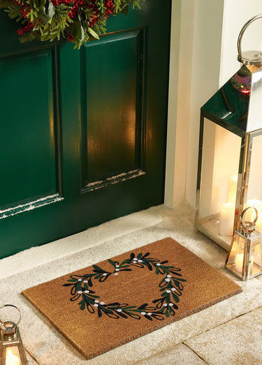 My Printed Coir Mistletoe Heart Non-Slip Plain Doormat 45x75 cm