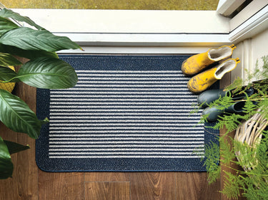 My Stain Resistant Durable Navy Blue Stripe Washable Non-Slip Polypropylene Striped Hallway Runner Rug - 50x80cm (1'8"x2'7")