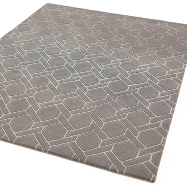 Asiatic London Nexus FL06 Fine Lines Trellis Grey Silver Hand-Carved Wool Viscose Geometric Rug - Medium 120 x 170 cm (4'x5'6")