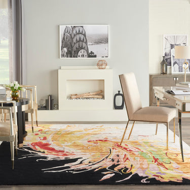 Prismatic PRS21 Hand-Tufted New Zealand Wool and Silk Swirling Pattern Black Multicolour Rug - 114 x 175 cm (3'9"x5'9")