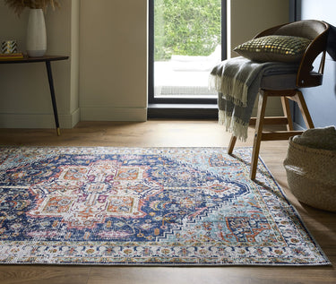 Origins Granada Emerald Blue Green Washable Non-Slip Cotton Chenille Rug - Small 80x150 cm (2'6"x5')