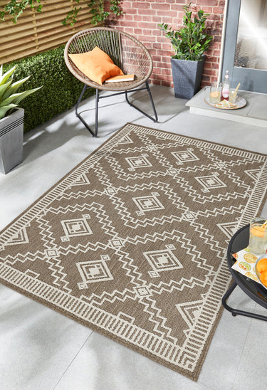 Origins Atlas Diamond Flat Weave Brown Indoor Outdoor Geometric Textured Striped Rug - Medium 120x170 cm (4'x5'6")