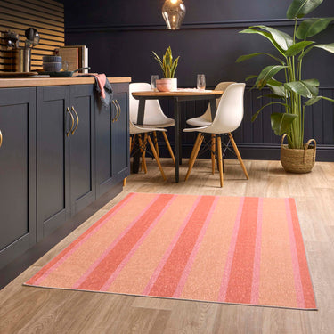 Washable Modern Sorbet Striped Orange Rug or Halway Runner - Small 80x150 cm (2'6"x5')