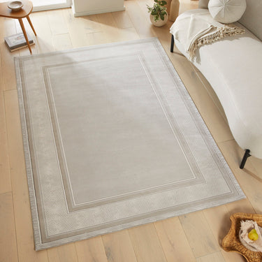 Olivia OLI102 Framed Border Rug in Cream Beige - 240 x 300 cm (7'10"x9'10")