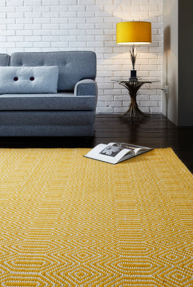 Sloan Hand Woven Flatweave Geometric Ethnic Rug or Runner in Mustard Yellow - Small 100x150 cm (3'4"x4'11")