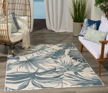 Nourison Aloha ALH43 Ivory Blue Indoor Outdoor Polypropylene Floral Textured Rug - Medium 107x168 cm (3'6"x5'6")