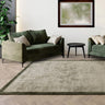 Blade Border Plain Silky Hand Woven Viscose Rug in Sage Green with Olive Border - Large Square 160x160 cm (5'3"x5'3")