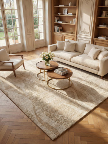 Consept Looms Dune Wavy Desert Sand Drift Pattern Beige Wool Viscose Textured Boho Rug - 170 x 240 cm (5'7"x7'10")