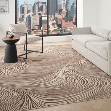 DKNY Central Park West CEP02 Modern Abstract Swirl Pattern Beige Brown Rug - 239 x 300 cm (7'10"x9'10")