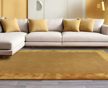 Ascot Modern Plain Hand Woven Wool Viscose Bordered Gold Yellow Rug - Small 80x150 cm (2'6"x5')