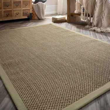 Origins Sisal Border Rug Modern Natural Jute Flatweave Hand Made Rug in Sage Green with Sage Green Border - Medium 120x170 cm (4'x5'6")