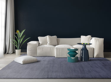 Asiatic London Kuza Stripe Soft Silky Velvety Navy Blue Polypropylene Abstract Textured Distressed Rug - Small 80x150 cm (2'6"x5')