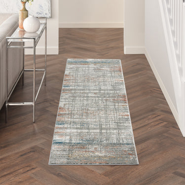 Rustic Textures RUS12 Modern Painterly Abstract Rug in Grey Multi Colours - Runner 66x236 cm (2'2''x7'6'')