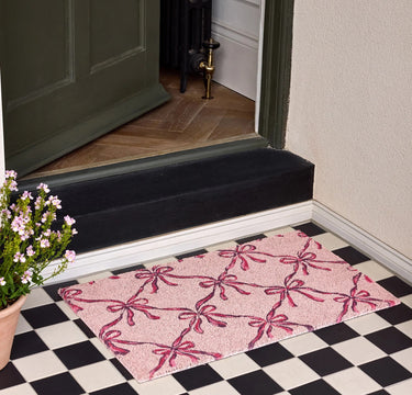 My Printed Coir Blush Pink Bows Non-Slip Doormat 45x75 cm