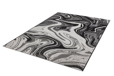 Patio PAT19, PAT20 Marble Indoor Outdoor Rug in Black Grey - Medium 120x170 cm (4'x5'6")