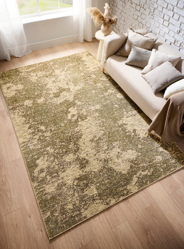 Oren Moss and Cream Soft Silky Modern Abstract Rug - Small 80x140 cm (2'6"x4'7")