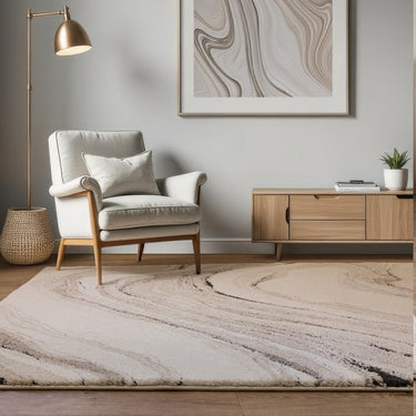 Asiatic London Mirage Quartz Marbled Texture Beige Natural Polypropylene Abstract Textured Rug - Small 80x150 cm (2'6"x5')