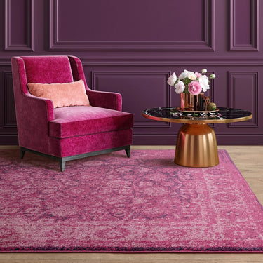 Muse MU28 Heritage Pink Polypropylene Traditional Abstract Bordered Rug - Small 80x150 cm (2'6"x5')
