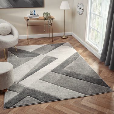 Orbit Lumen 3D Grey Abstract Geometric Textured Hallway Runner Rug - Medium 120x170 cm (4'x5'6")