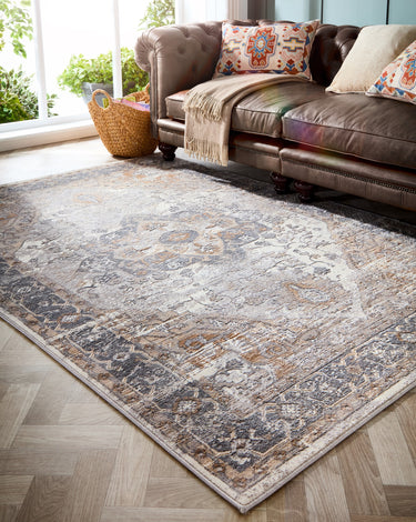Origins Alexandra Cream Grey Medallion Polypropylene Persian Oriental Traditional Rug 80x150 cm - Small 80x150 cm (2'6"x5')