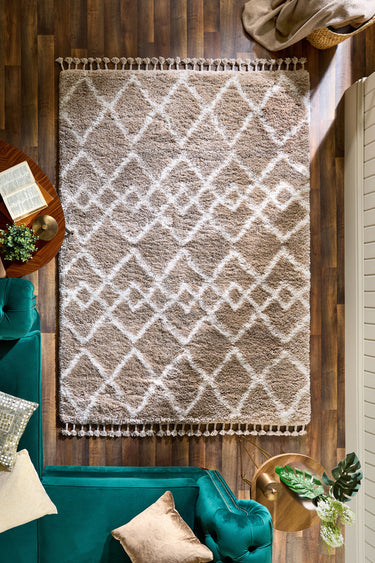 Origins Morocco Tribal Tasseled Beige Ivory Polypropylene Shaggy Berber Moroccan Rug - Small 80x150 cm (2'6"x5')