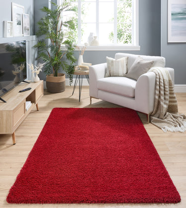 Origins My Red Washable Non-Slip Polypropylene Shaggy Rug - Small 80x120 cm (2'6"x4')