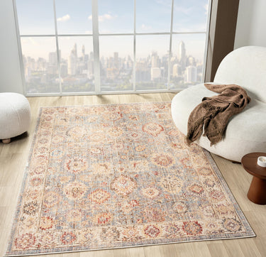Alia 513AH Short Pile Beige Brown Polypropylene Traditional Modern Hallway Runner Rug - Runner 60x230cm (2'x7'7")