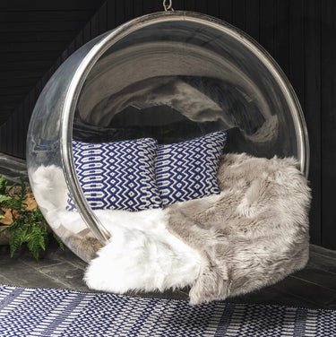 Halsey Indoor Outdoor Rug Hand Woven Geometric Flatweave Reversible Blue Rug Runner or Cushion - Cushion 45x45 cm