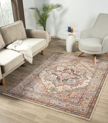 Alia 842GL Short Pile Rose Polypropylene Traditional Floral Bordered Rug - Medium 120x170 cm (4'x5'6")