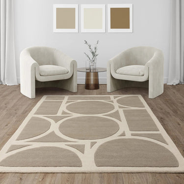 Asiatic London Metro Retro Tufted Taupe Wool Geometric Modern Rug - X-Large 200x290 cm (6'7"x9'6")