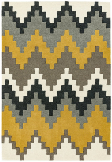 Asiatic London Matrix Cuzzo Tufted Mustard Black Grey Wool Geometric Textured Rug - Large 160x230 cm (5'3"x7'7")
