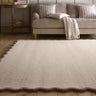 Origins Scalloped Border Elsie Tufted Natural Brown Wool Bordered Hallway Runner Rug - Large 160x230 cm (5'3"x7'7")