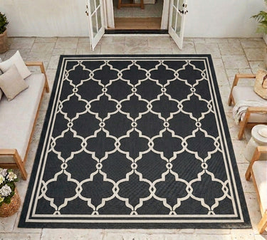 New Terrace Spanish Tile Black Indoor Outdoor Polypropylene Geometric Rug - Small 80x150 cm (2'6"x5')