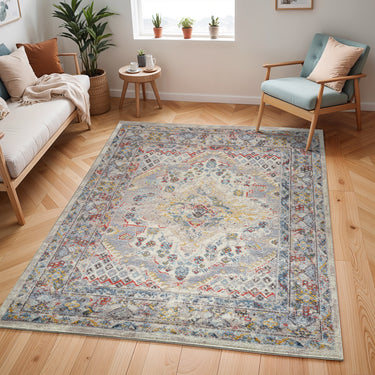 Ankara AKR2301 Antique Grey Multi Coloured Area Polypropylene Oriental Traditional Vintage Rug - Small 80x150 cm (2'6"x5')