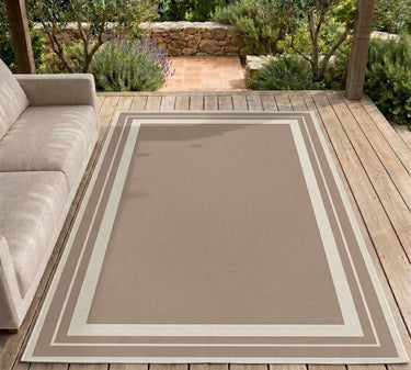 Terrace Natural Beige Polypropylene Geometric Flatweave Bordered Rug - Small 80x150 cm (2'6"x5')