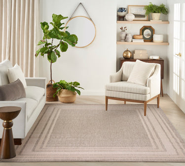 Horizon Bordered HOZ03 Grey By Indoor Outdoor Polypropylene Geometric Textured Rug - Medium 152 x 213 cm (5'x7')