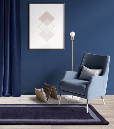 Asiatic London Albi Navy Blue Border Classic Pure Wool Bordered Modern Rug - Runner 68x240 cm (2'2"x7'10")