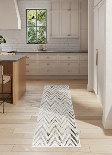 Glitz GLZ05 Chevron Silky Shimmer Multi By Abstract Geometric Textured Distressed Rug - Runner 66x229 cm (2'3"x7'6")