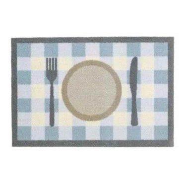 Howler and Scratch Patterned Teatime Check Blue Washable Non-Slip Checked Doormat 40x60 cm
