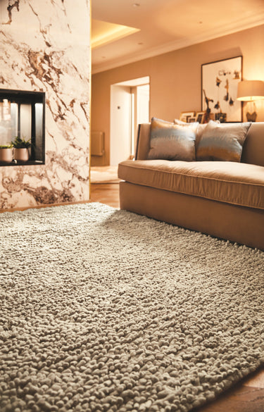 Maine Oyster Tubular Pile Rug Hand-Woven with New Zealand & European Wools, Thick Luxurious Soft Pile, Contemporary Natural Style for Modern & Traditional Interiors
