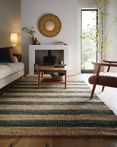 Bondi Natural and Bottle Green Jute Stripe Braided Boucle Rug - Large 160 x 230 cm (5'3"x7'7")