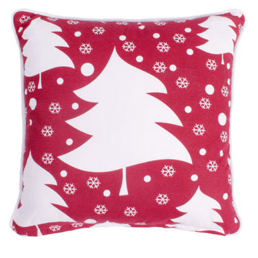 Christmas Trees Red Washable Cotton Soft Cushion 45x45 cm