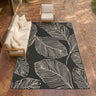 Terrace Leaf Aqua Black Indoor Outdoor Polypropylene Modern Rug - XX-Large 240x340 cm (8'x11'2")