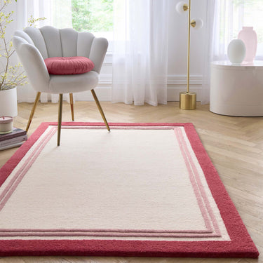 Origins Piper Framed Tufted Raspberry Cream Wool Bordered Modern Hallway Runner Rug - Medium 120x170 cm (4'x5'6")