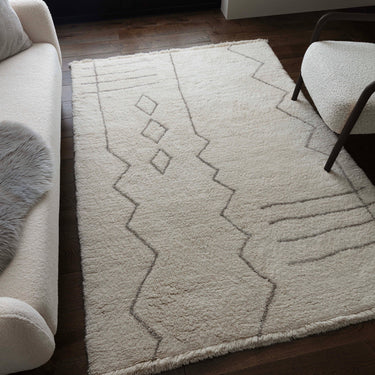Asiatic London Azera Tribal Tufted Cream White Washable Wool Shaggy Berber Rug - Medium 120x170 cm (4'x5'6")